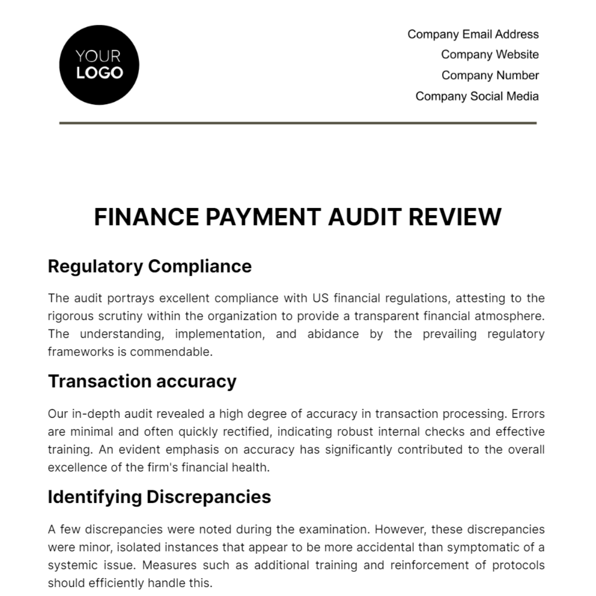 Finance Payment Audit Review Template