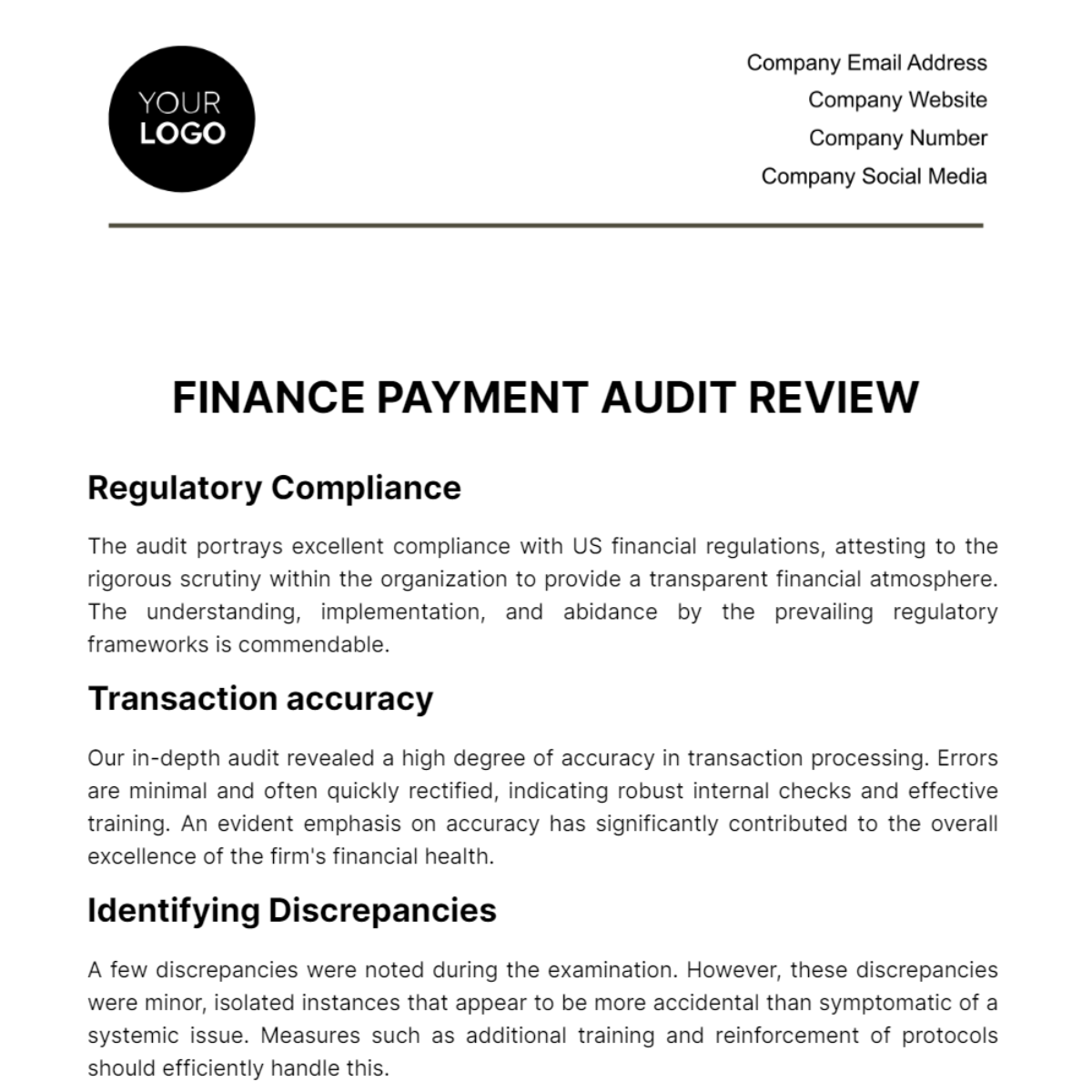 Finance Payment Audit Review Template - Edit Online & Download