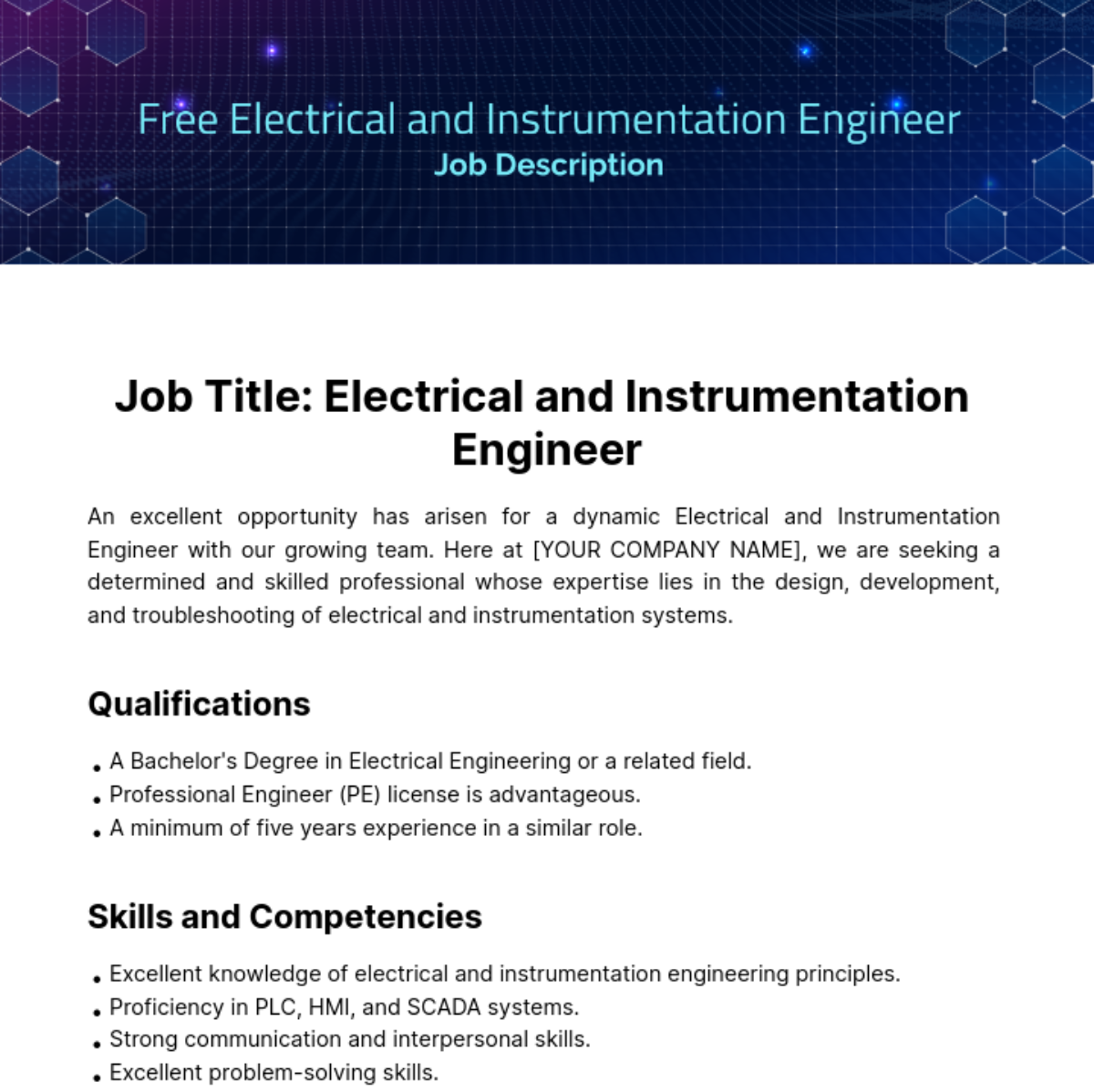 Electrical and Instrumentation Engineer Job Description Template