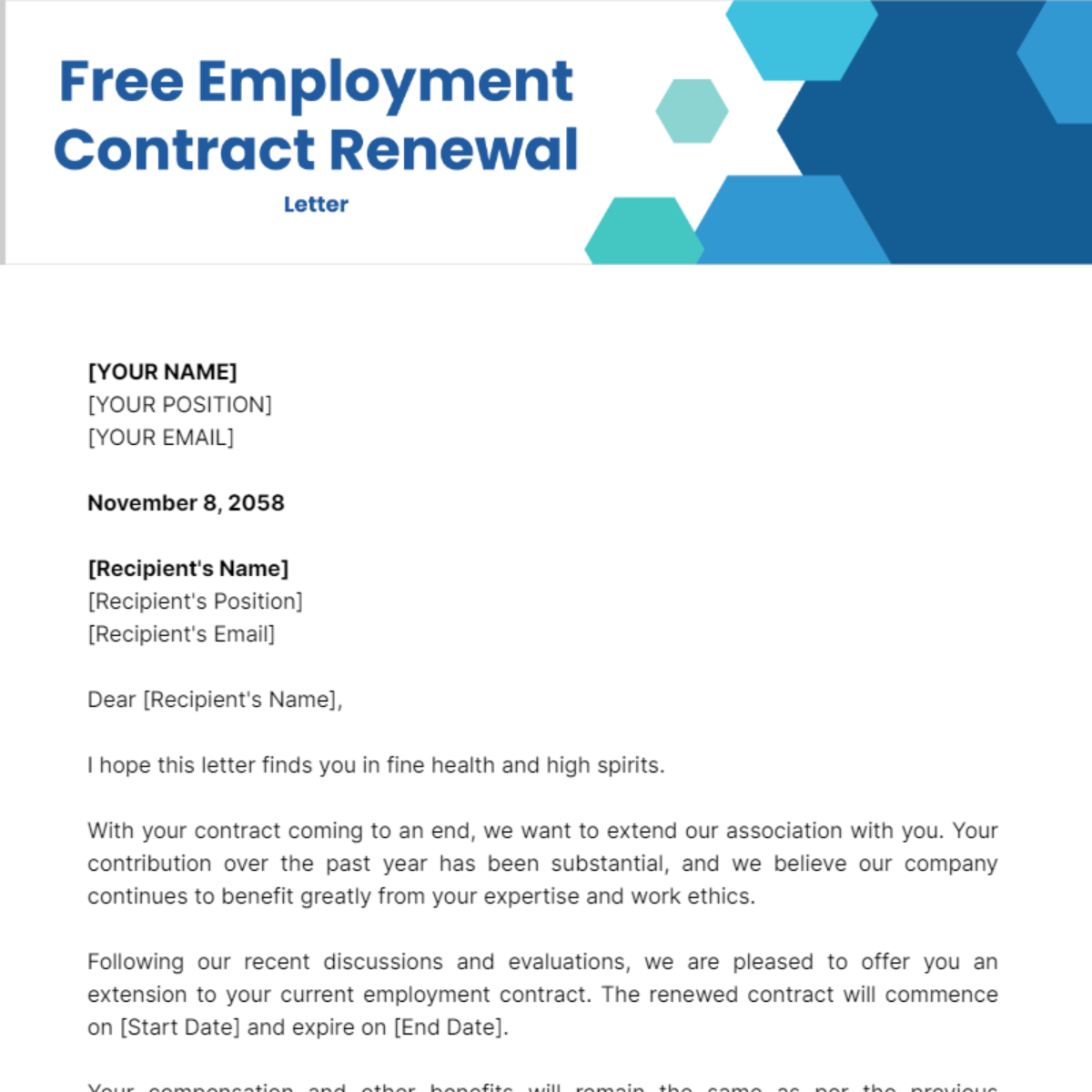Employment Contract Renewal Letter Template