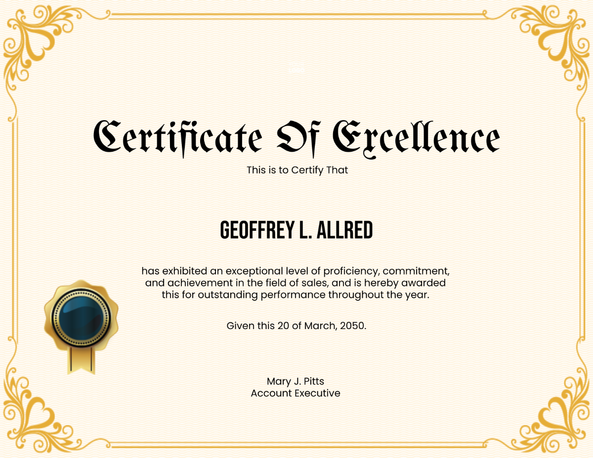 Certificate of Excellence in Sales
