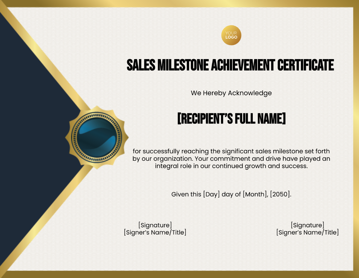 Sales Milestone Achievement Certificate