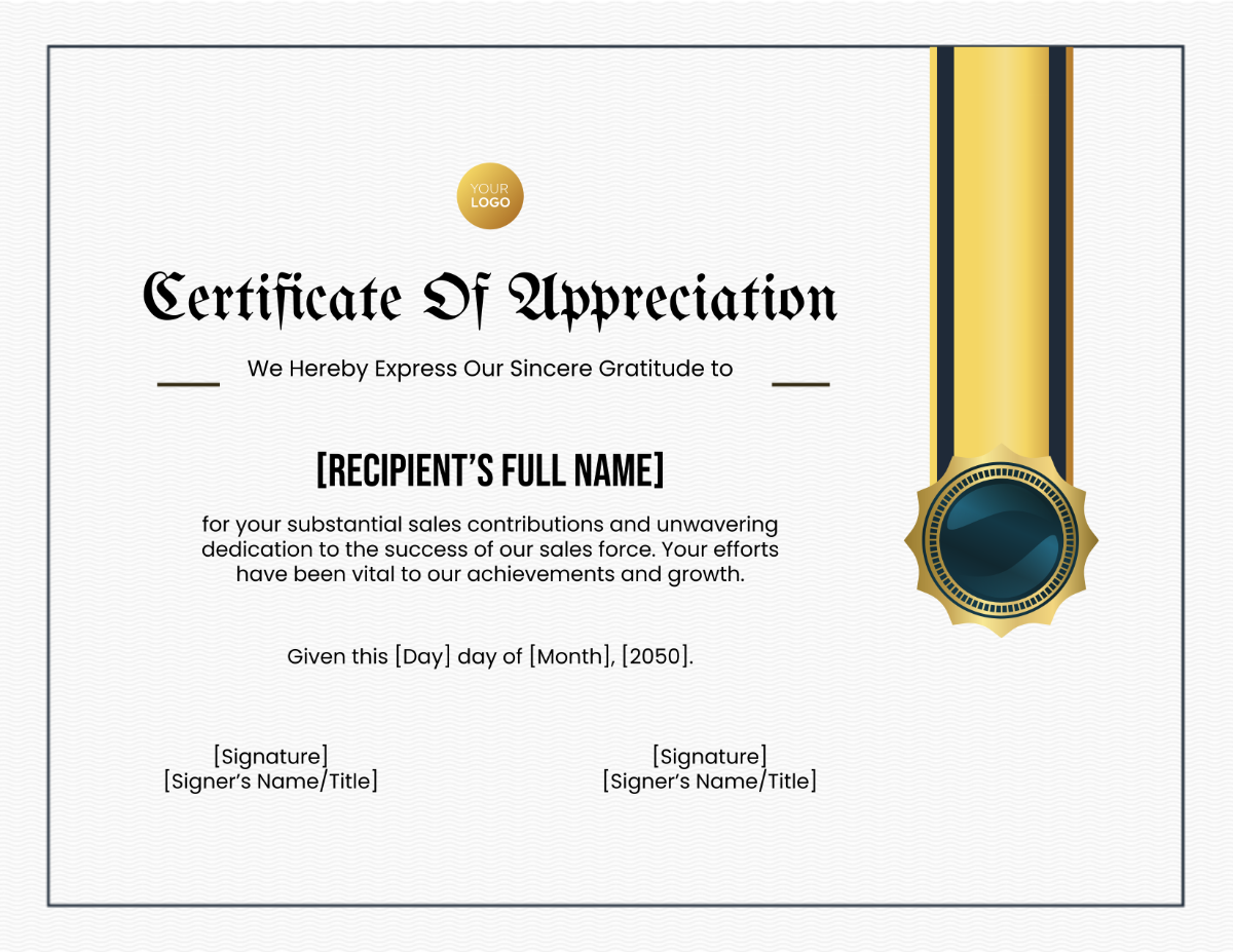 Certificate of Appreciation for Sales Contribution