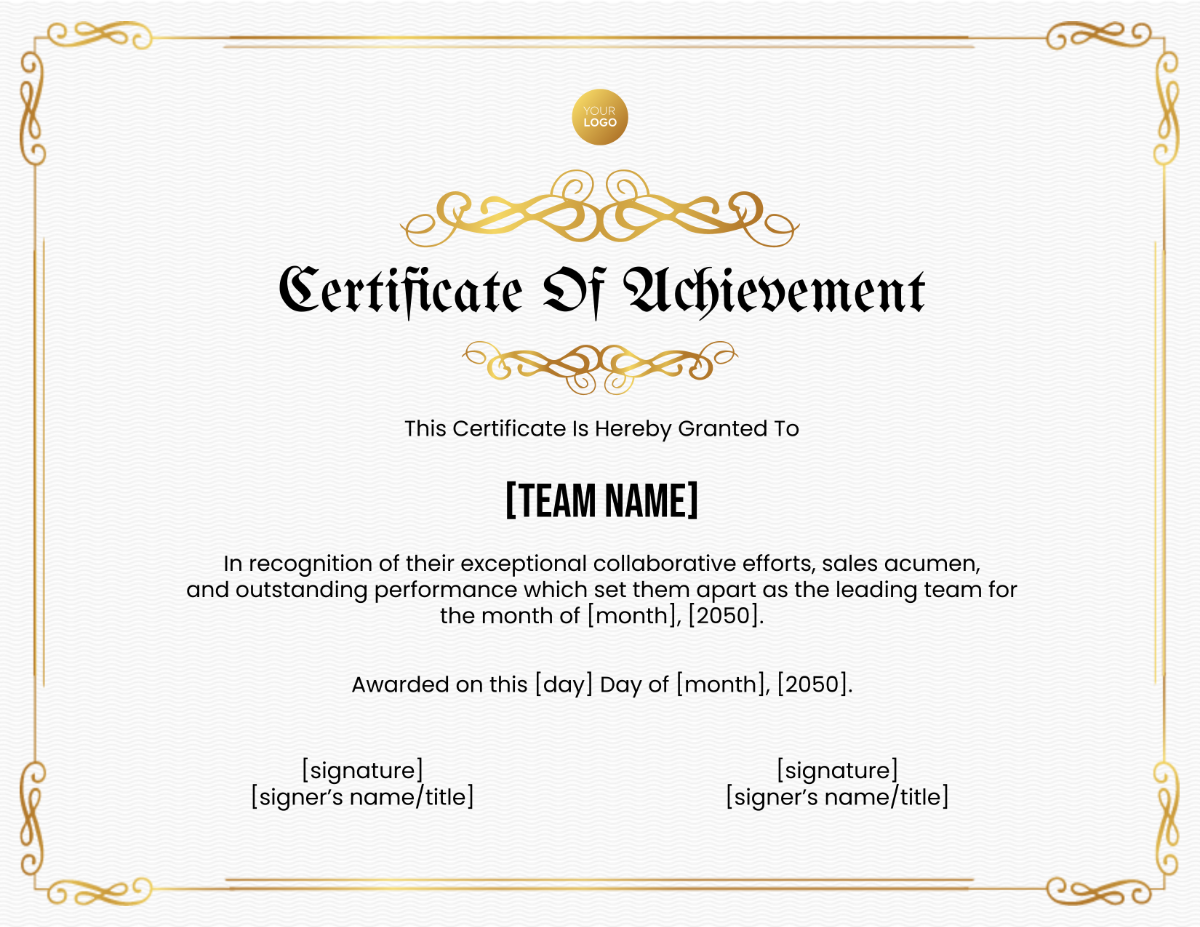 Sales Team of the Month Certificate Template