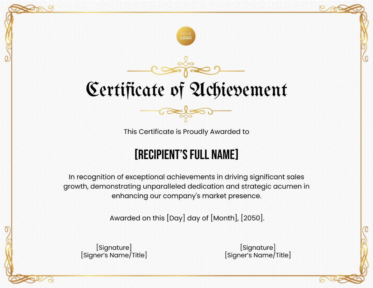 Certificate of Achievement in Sales Growth Template