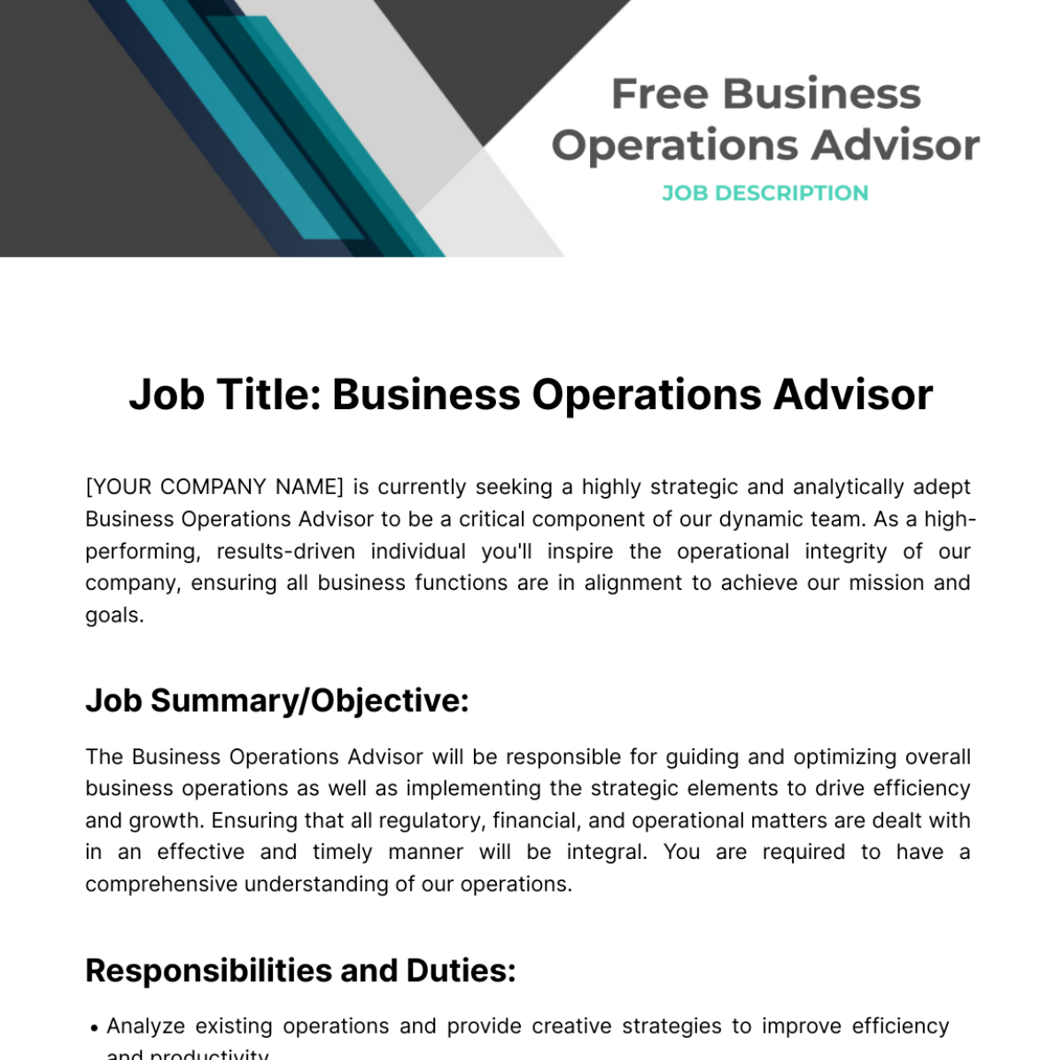 Business Operations Advisor Job Description Template