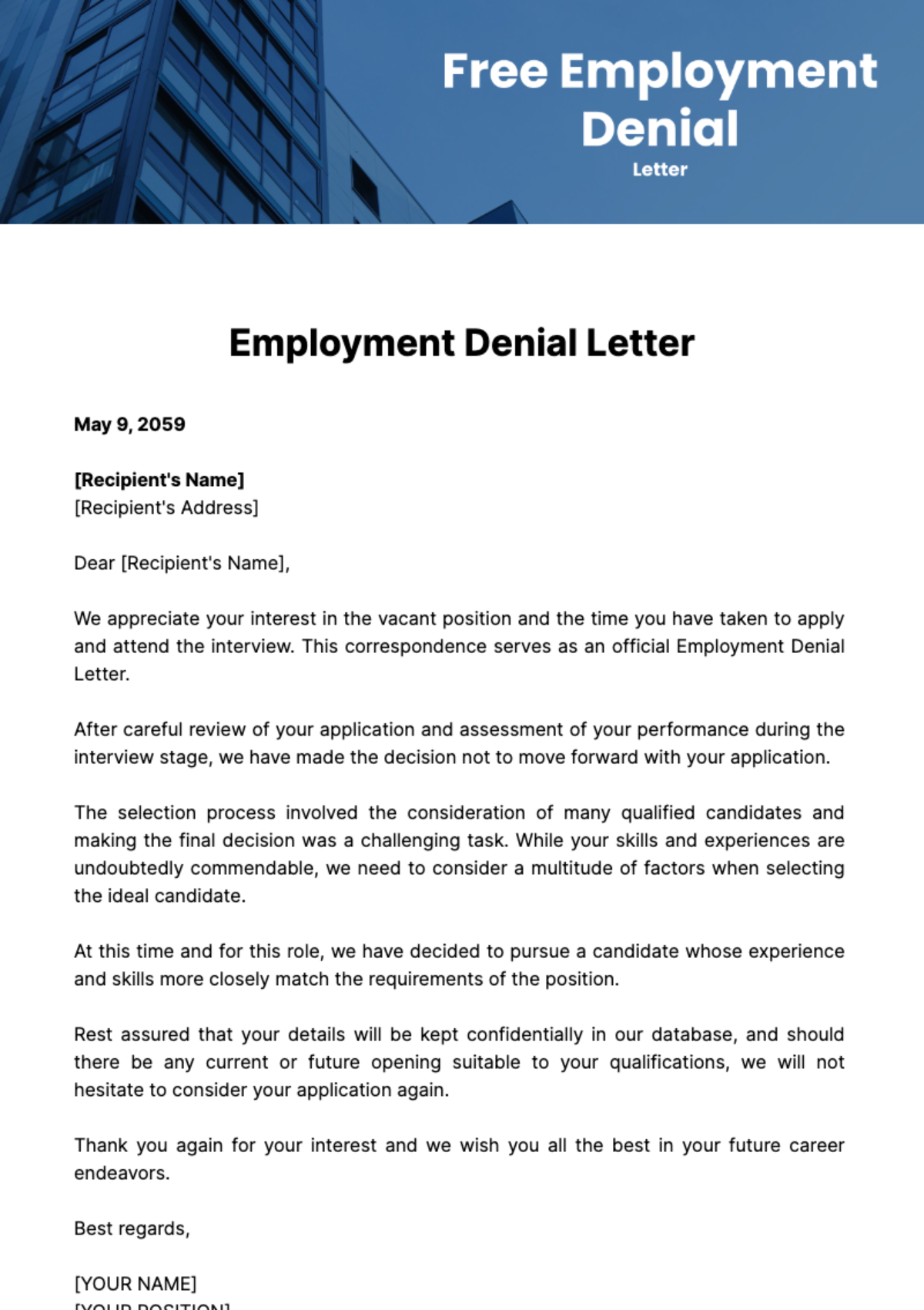 Free Employment Denial Letter Template