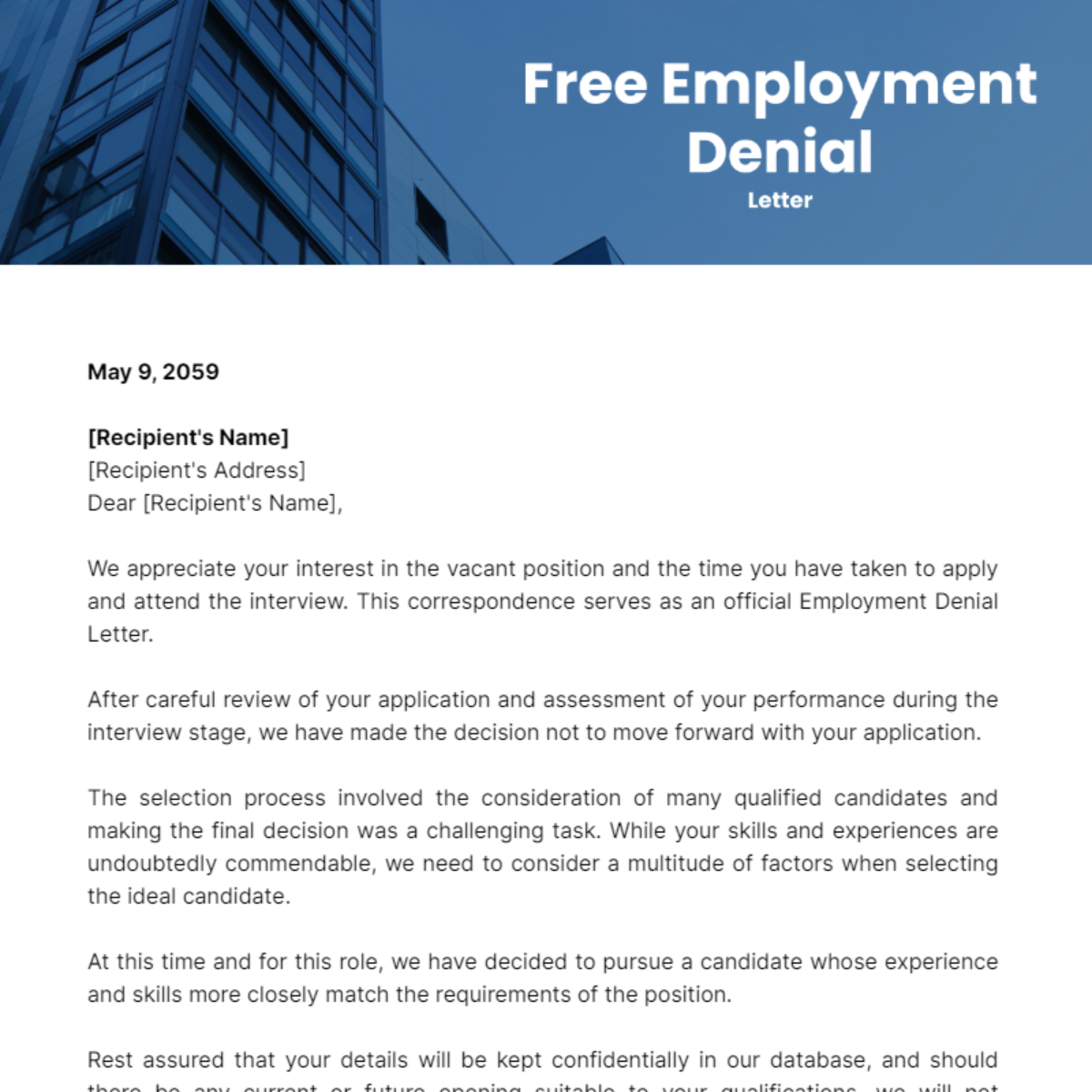 Employment Denial Letter Template