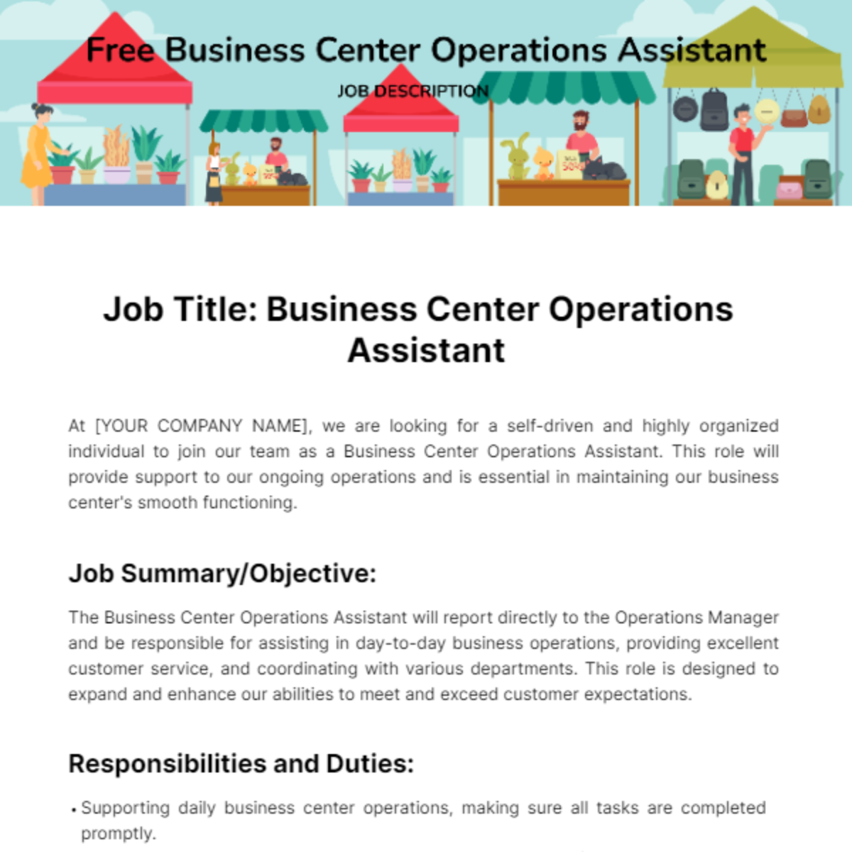 Business Center Operations Assistant Job Description Template