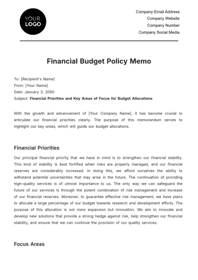 Free Financial Budget Policy Memo Template to Edit Online