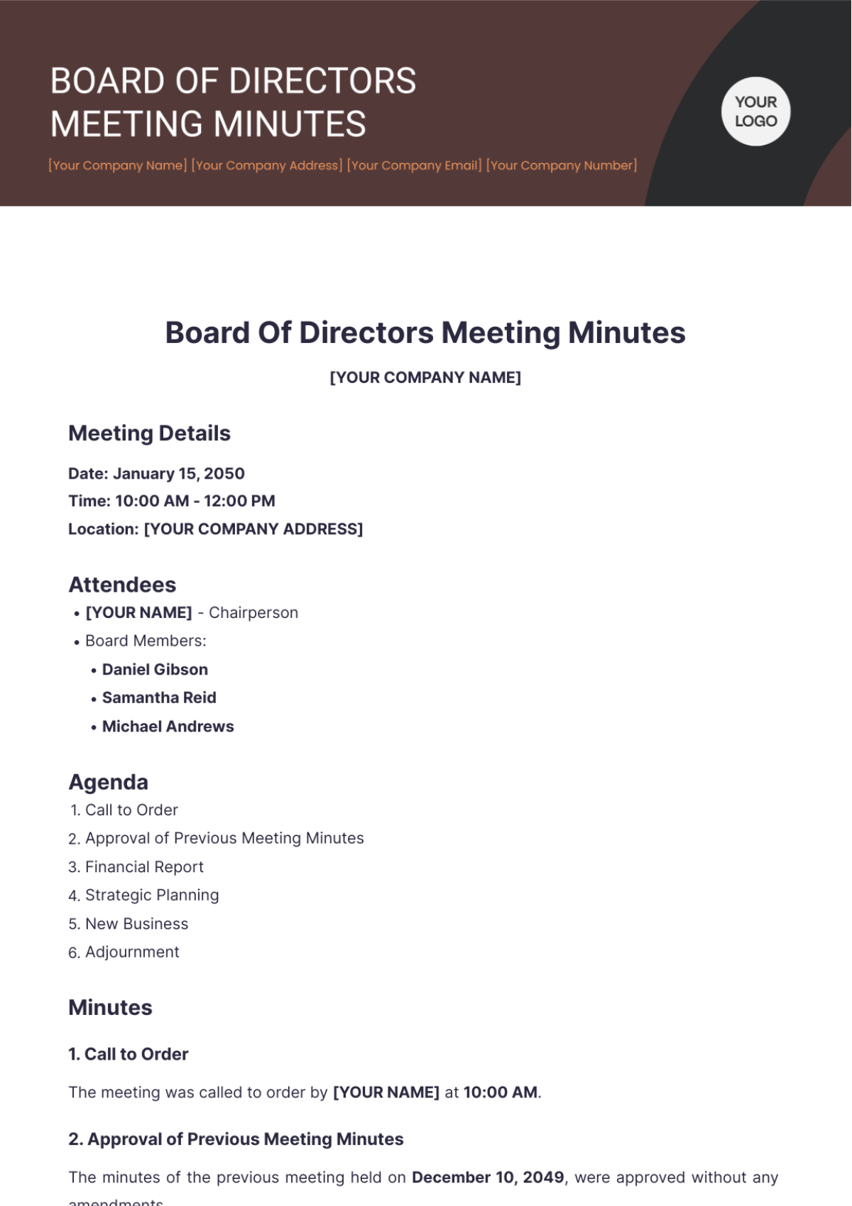 Board Of Directors Meeting Minutes Template - Edit Online & Download