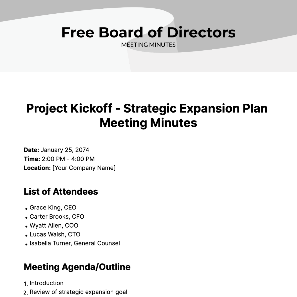 Board Of Directors Meeting Minutes Template