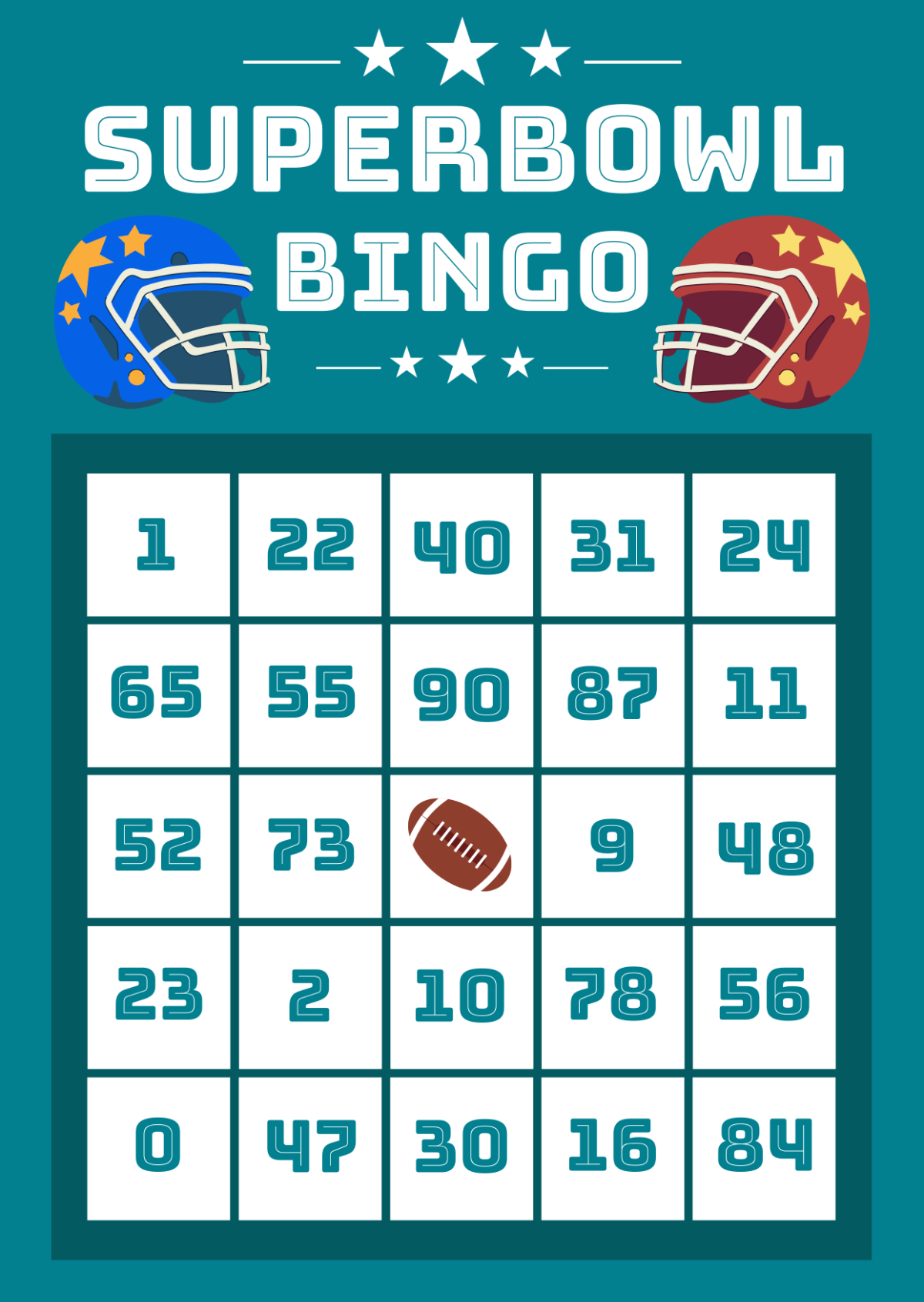 Super Bowl Bingo Template