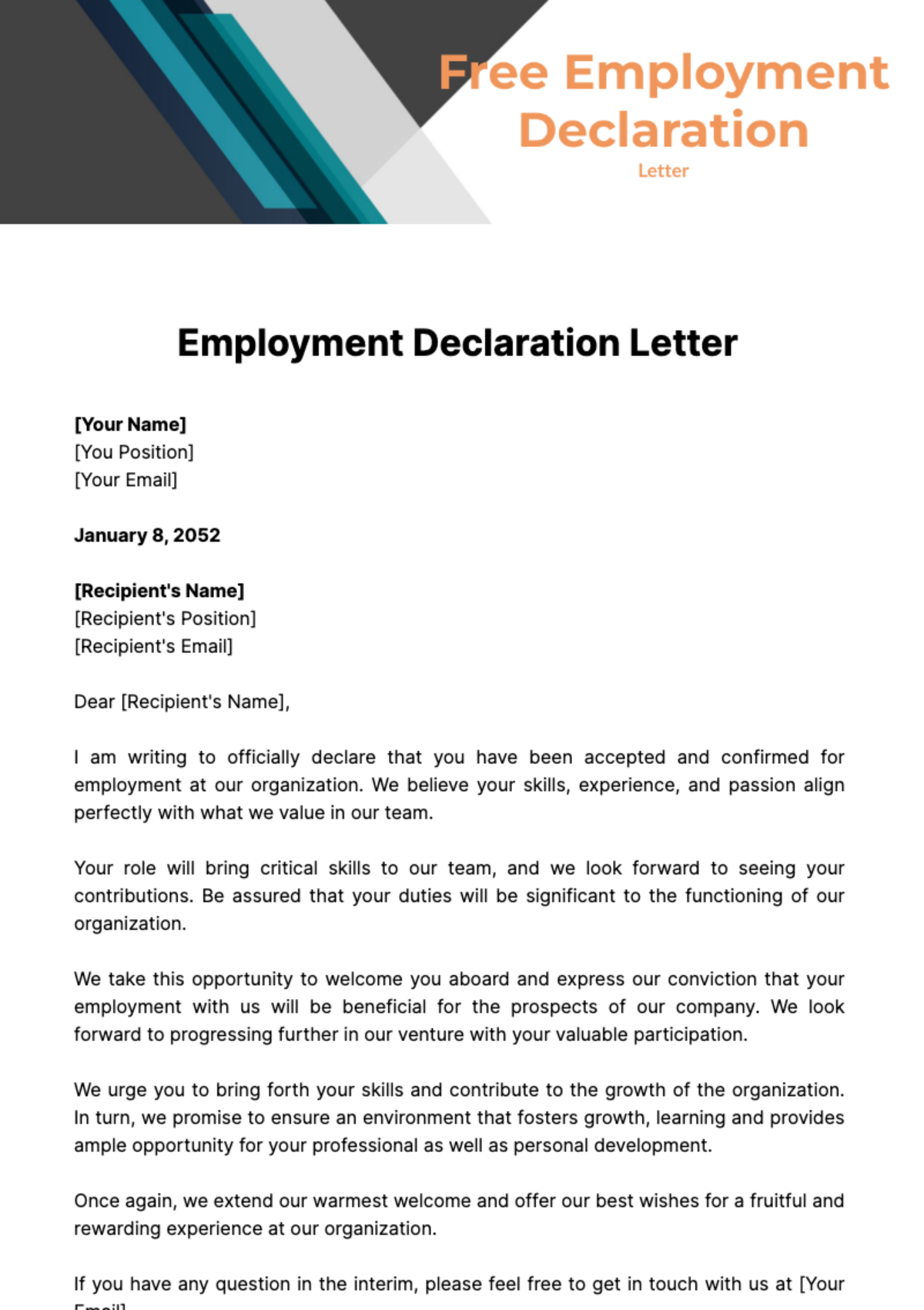 Free Employment Declaration Letter Template