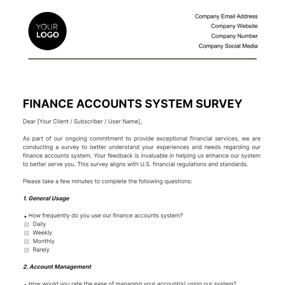 Finance Accounts System Survey Template - Edit Online & Download