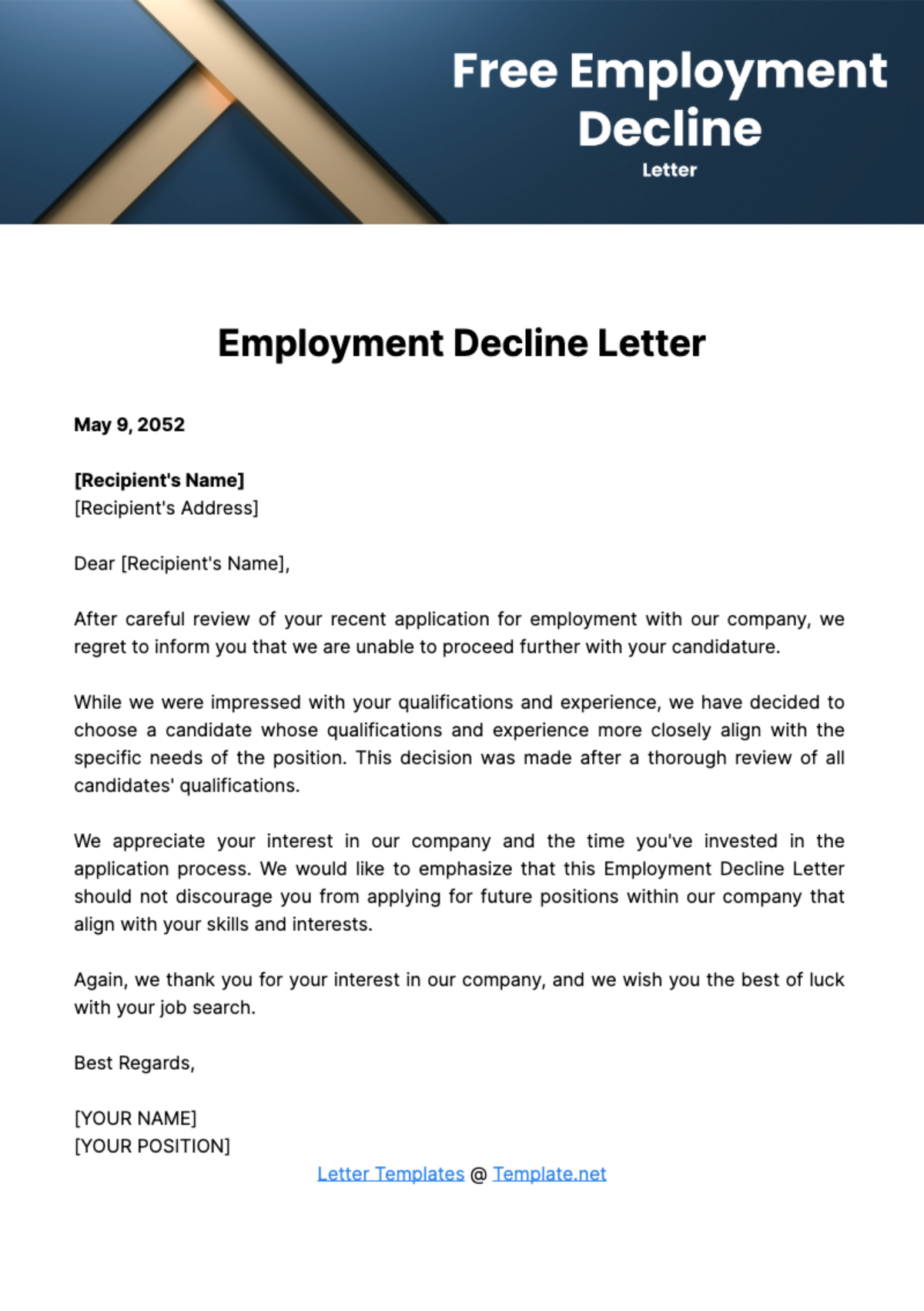 Employment Decline Letter Template