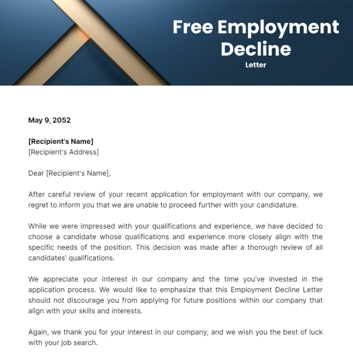 Employment Decline Letter Template