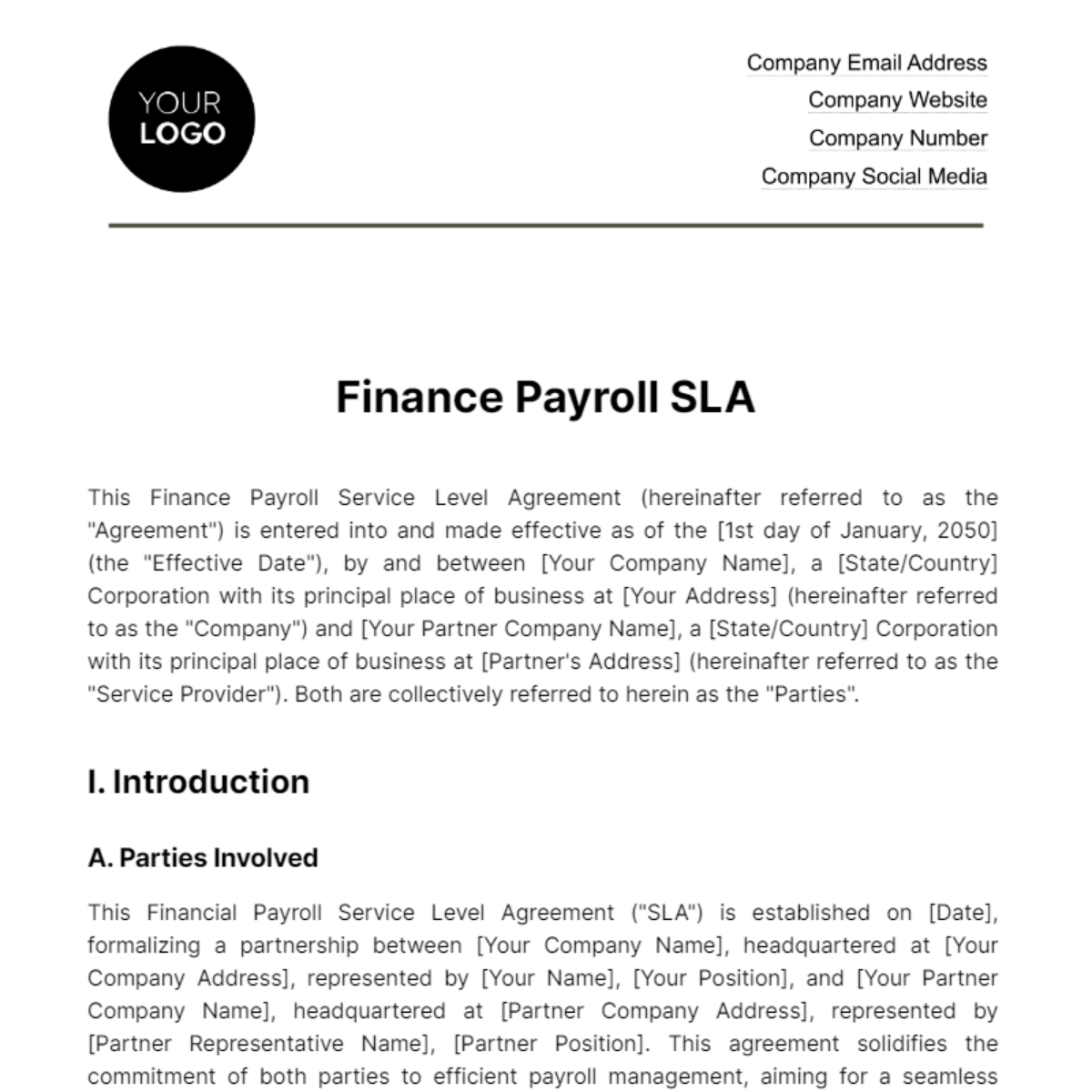 Finance Payroll SLA Template