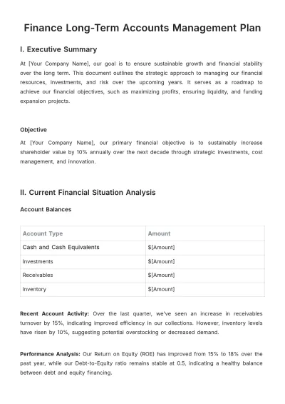 Free Finance Long-Term Accounts Management Plan Template to Edit Online