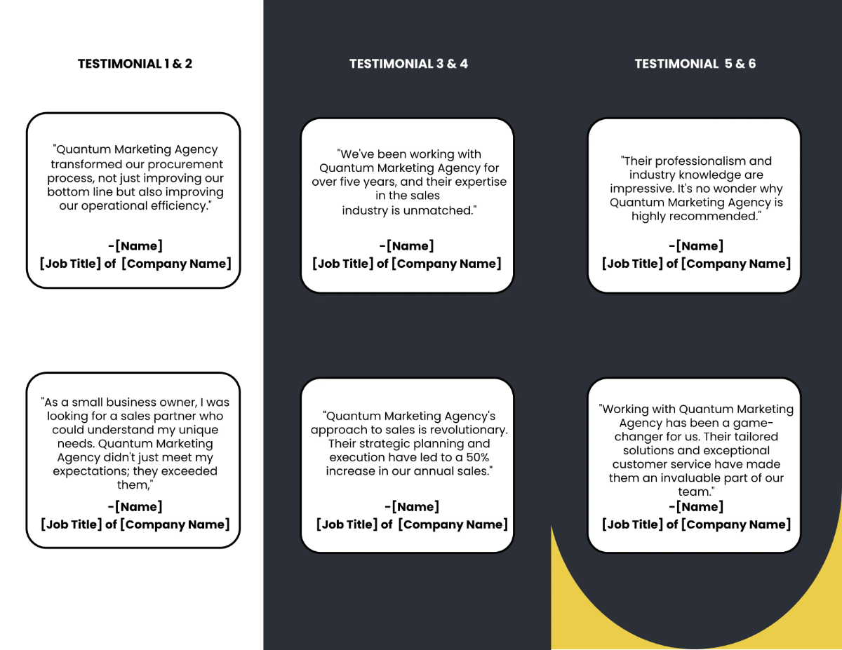 Free Sales Customer Testimonials Brochure  Template to Edit Online