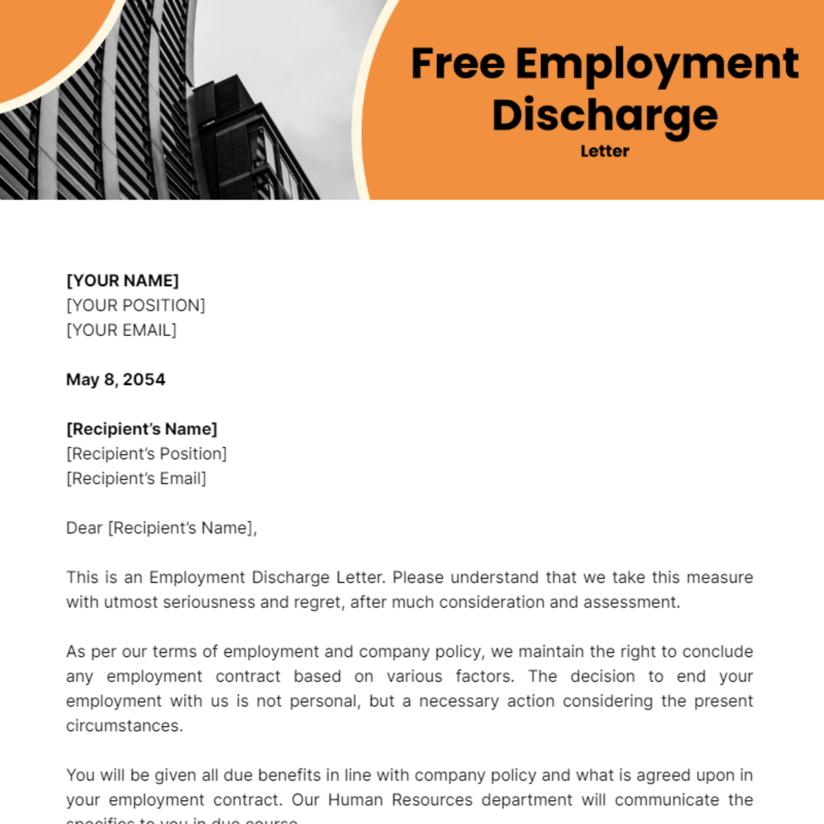 Employment Discharge Letter Template