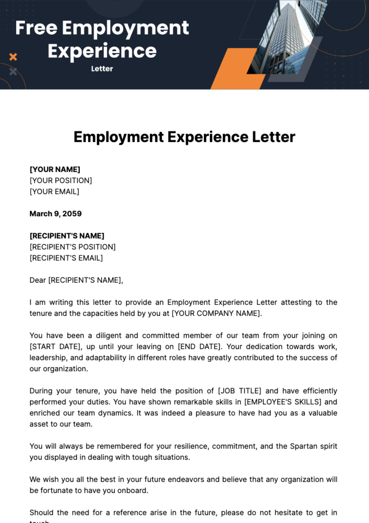 Employment Experience Letter Template