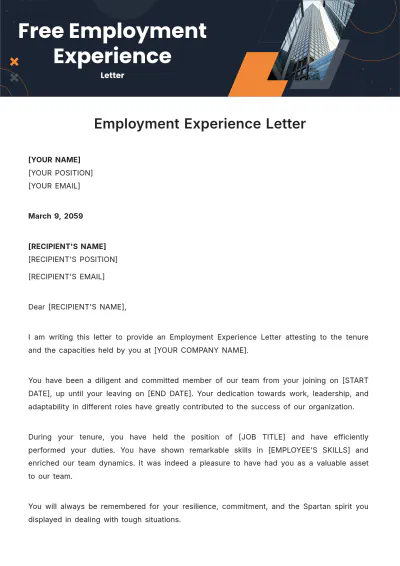Free Employment Experience Letter Template to Edit Online