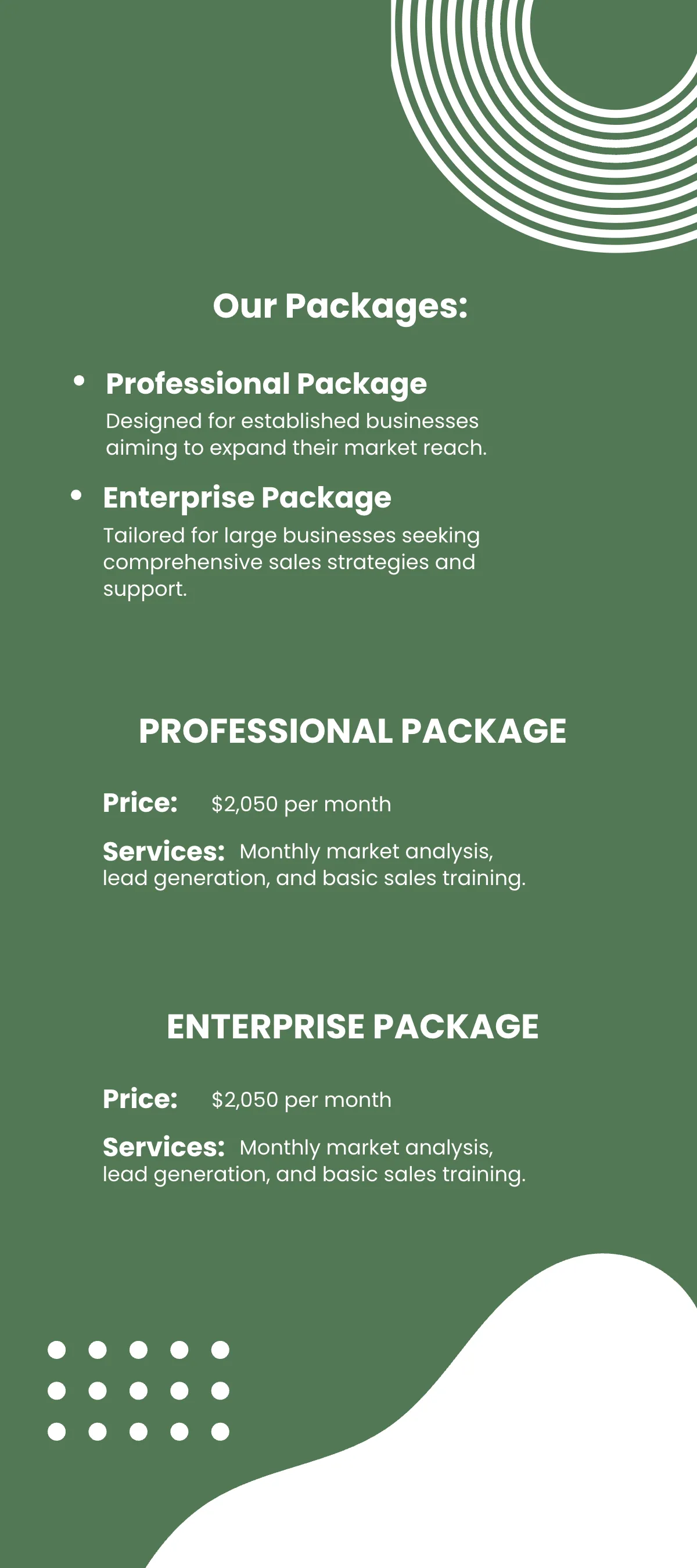Free Sales Pricing and Packages Rack Card Template to Edit Online
