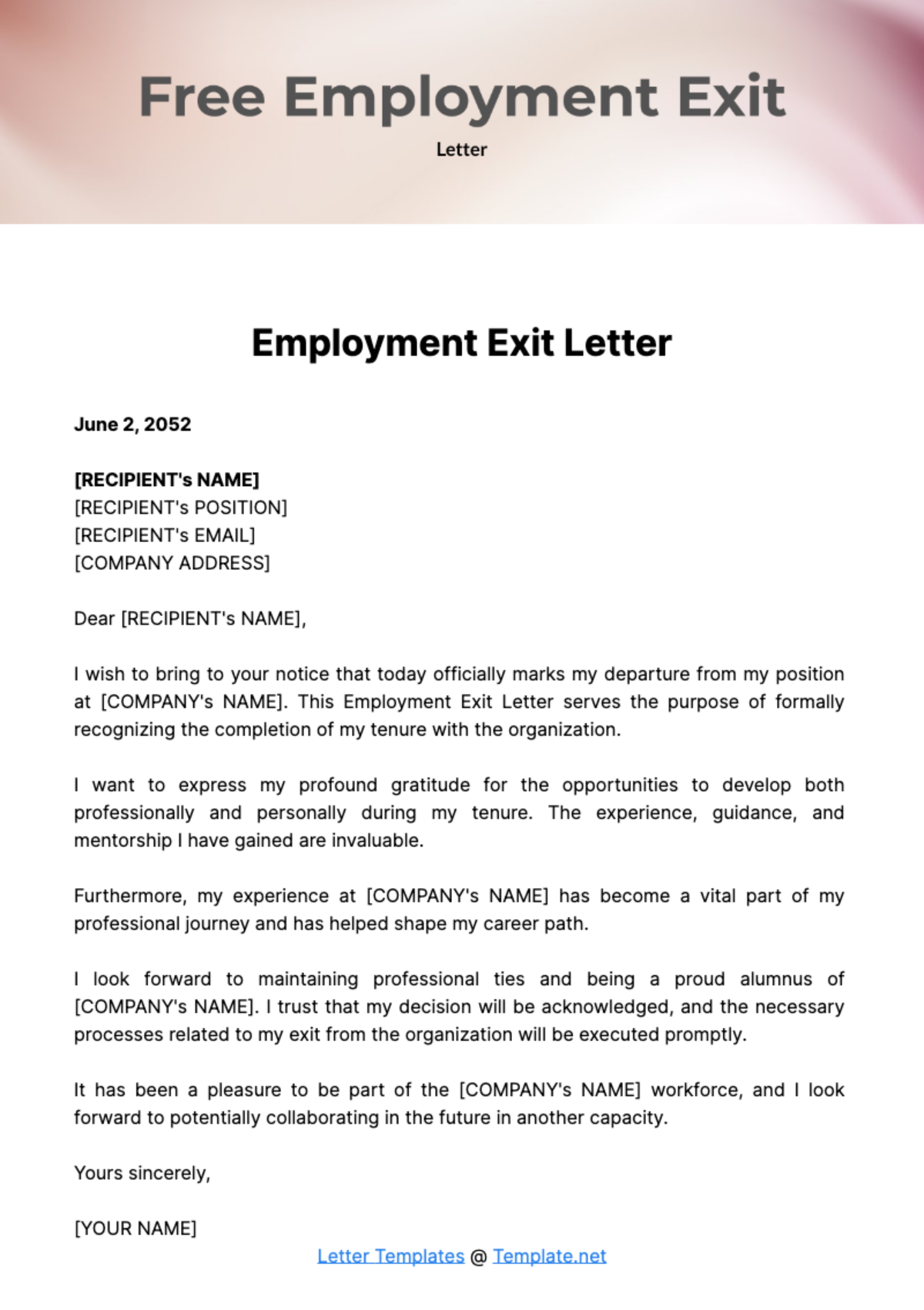 Free Employment Exit Letter Template
