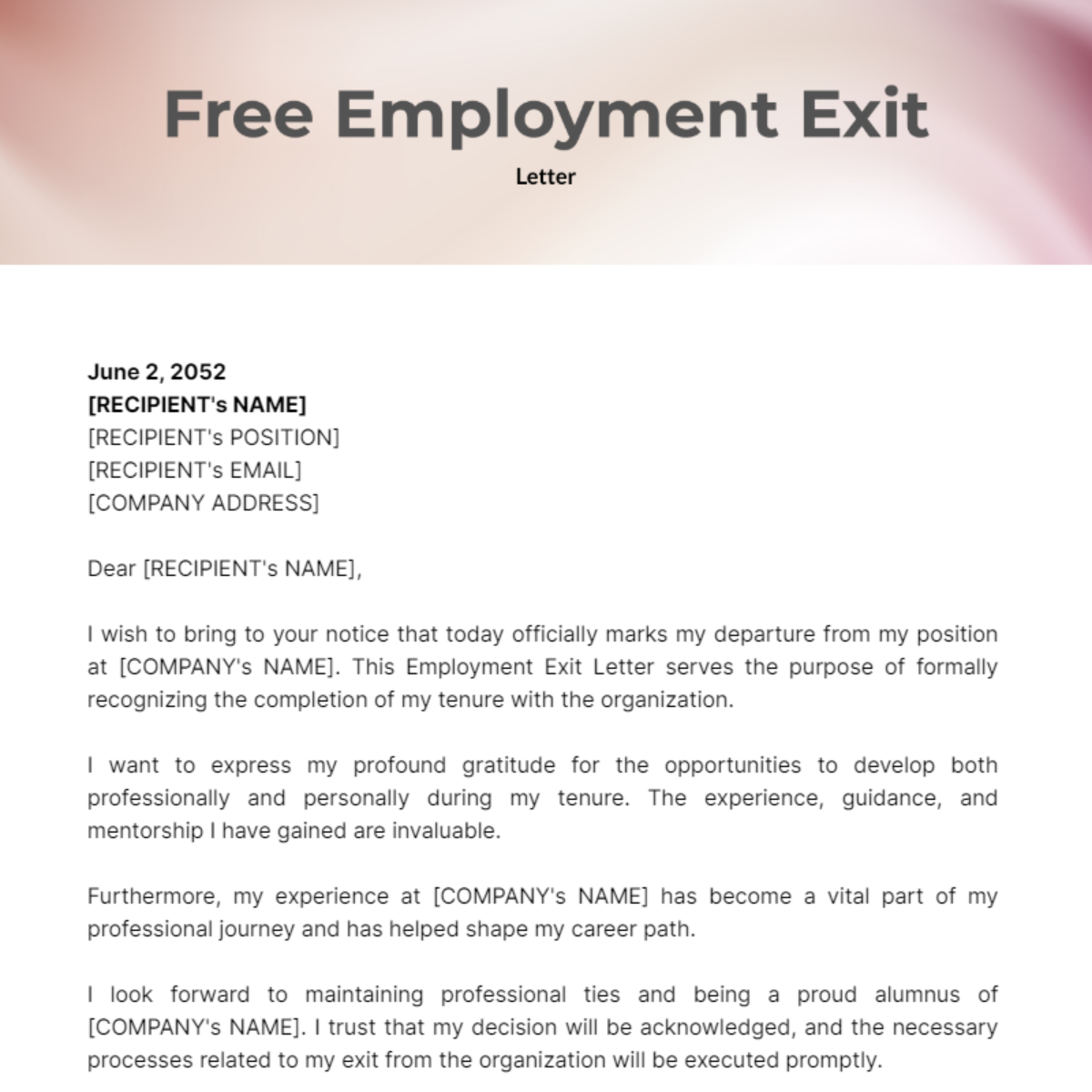 Employment Exit Letter Template