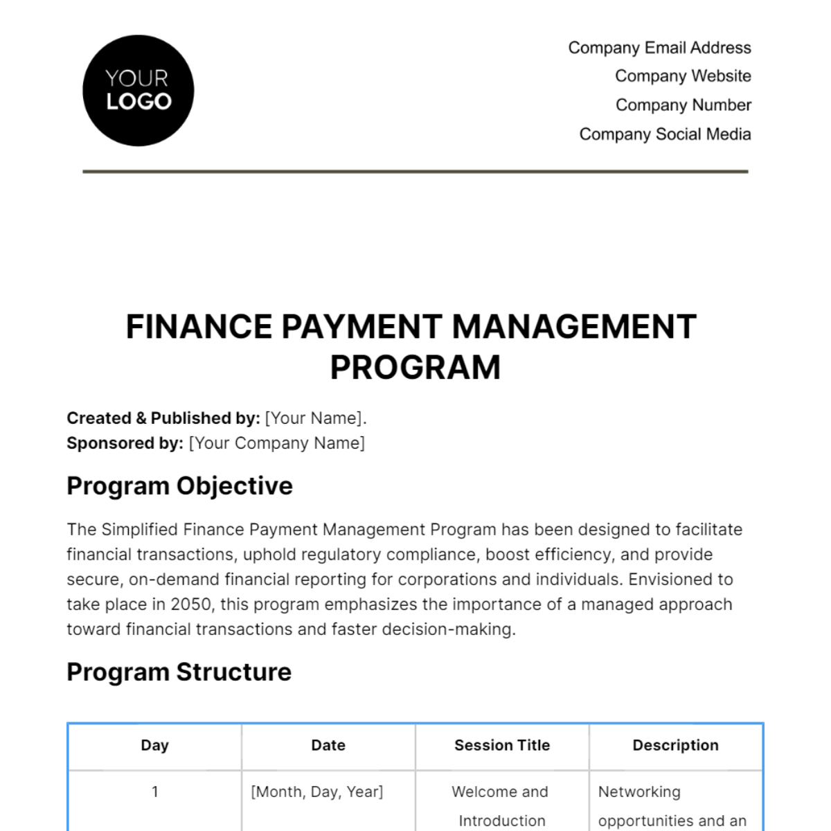 Finance Payment Management Program Template