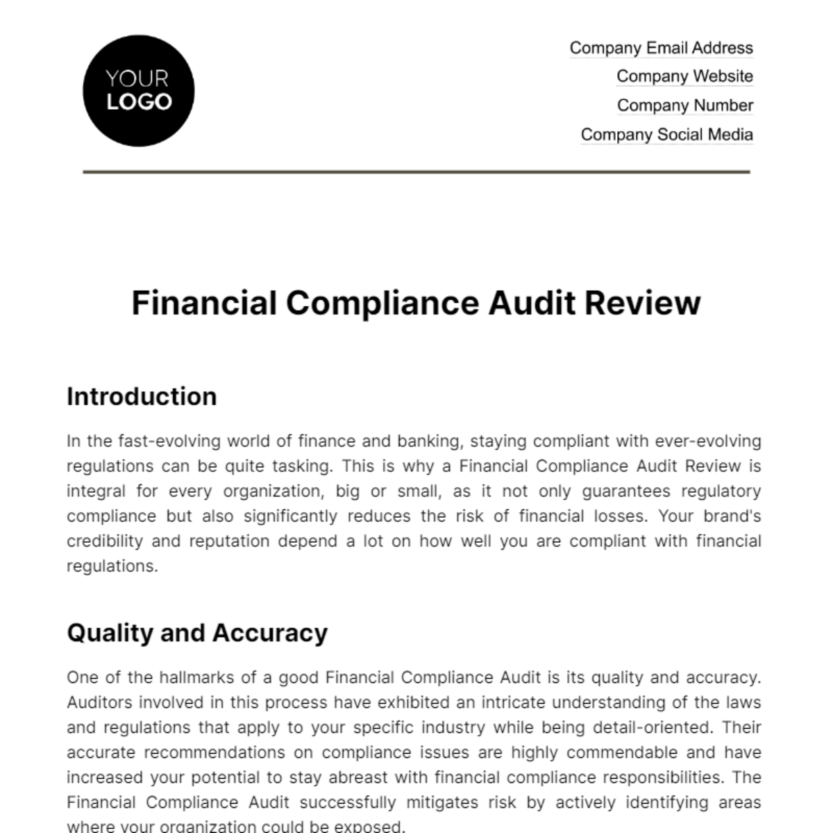 Financial Compliance Audit Review Template