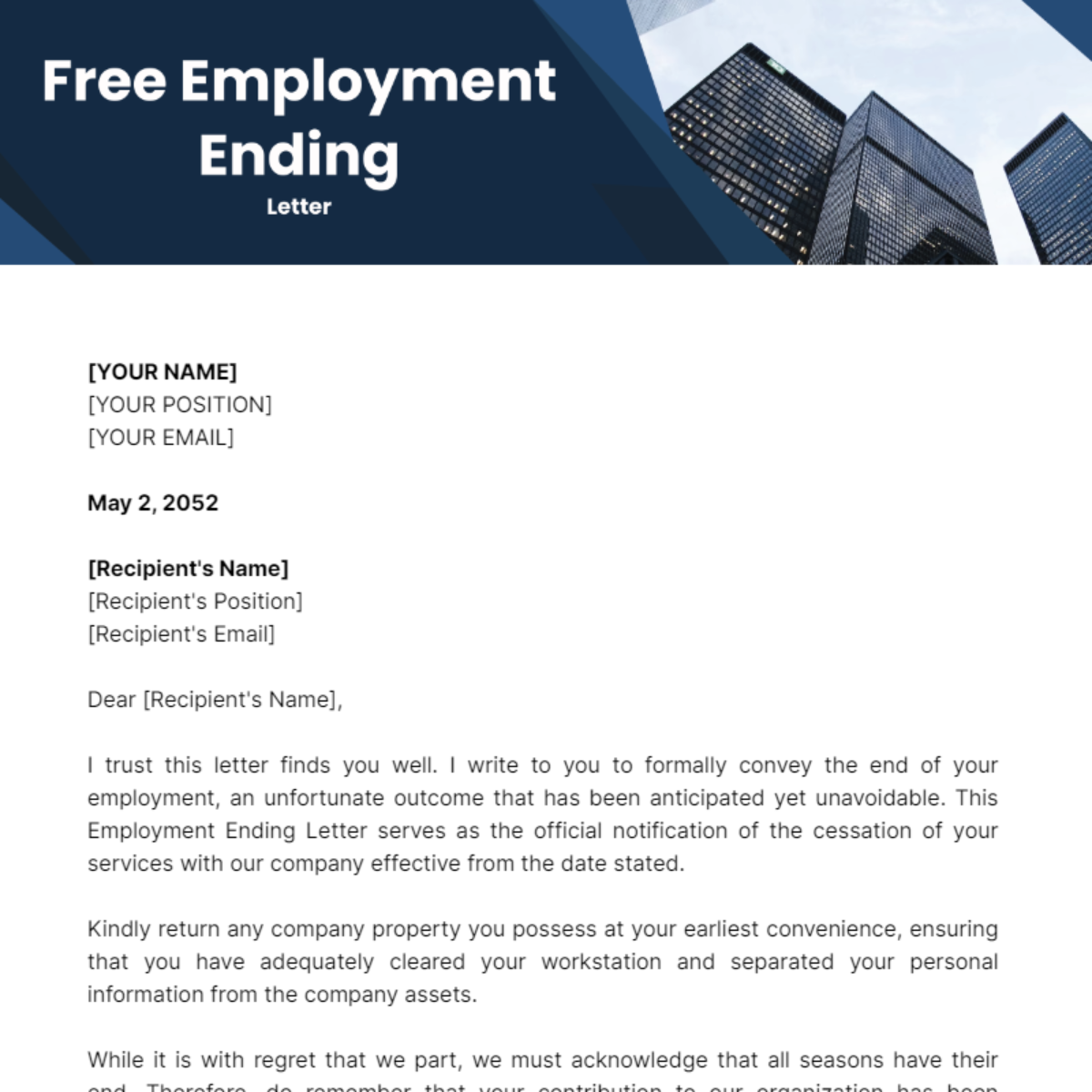 Employment Ending Letter Template
