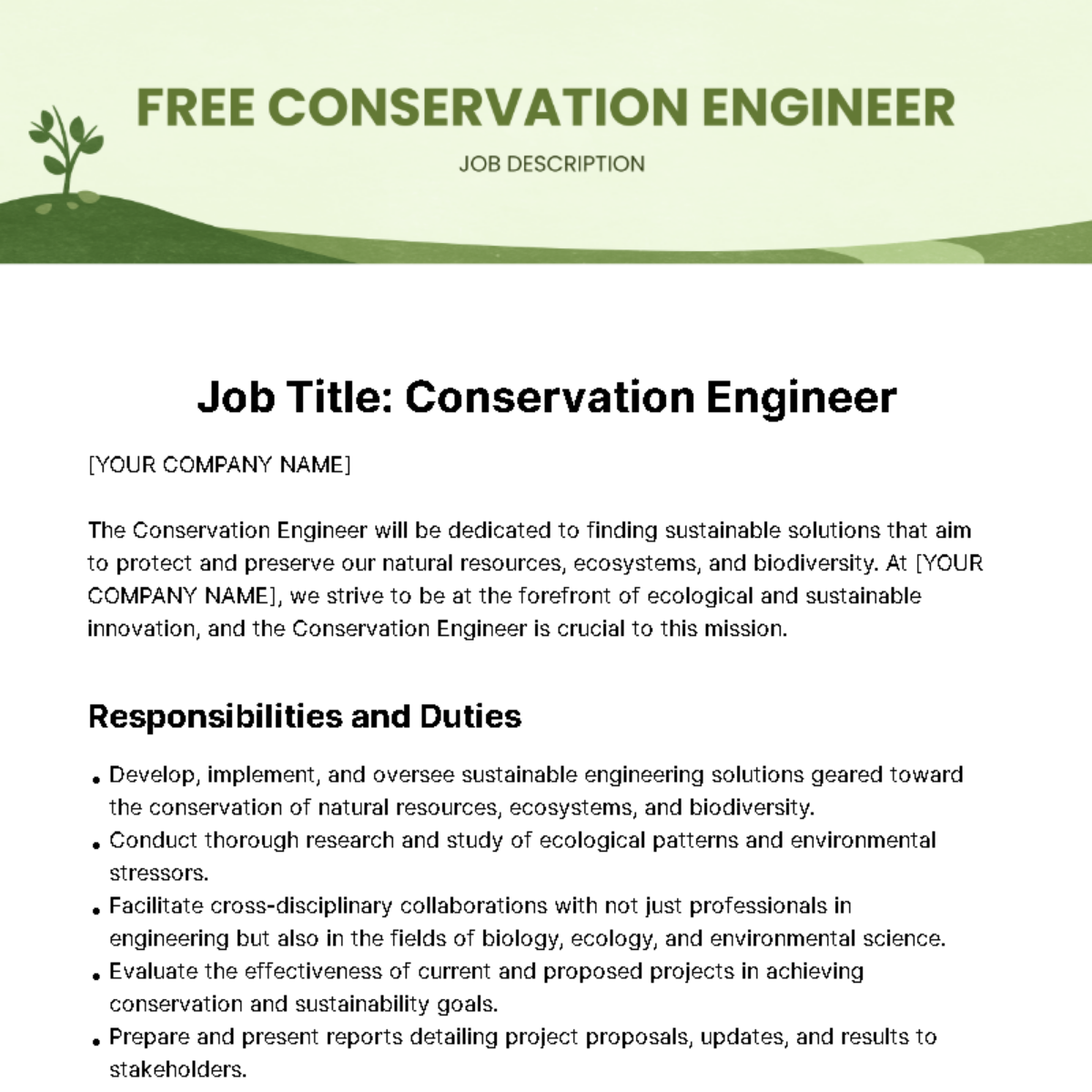 Free Conservation Engineer Job Description Template