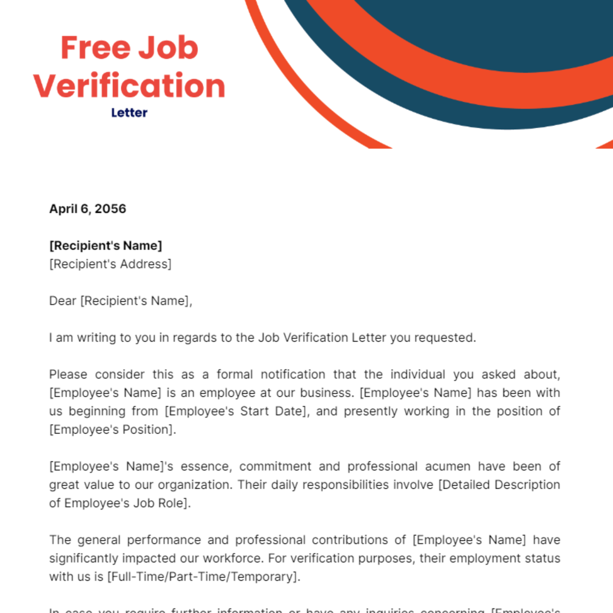 Job Verification Letter Template