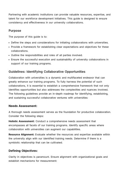 Free Collaboration with Universities for Training Guide HR Template to Edit Online