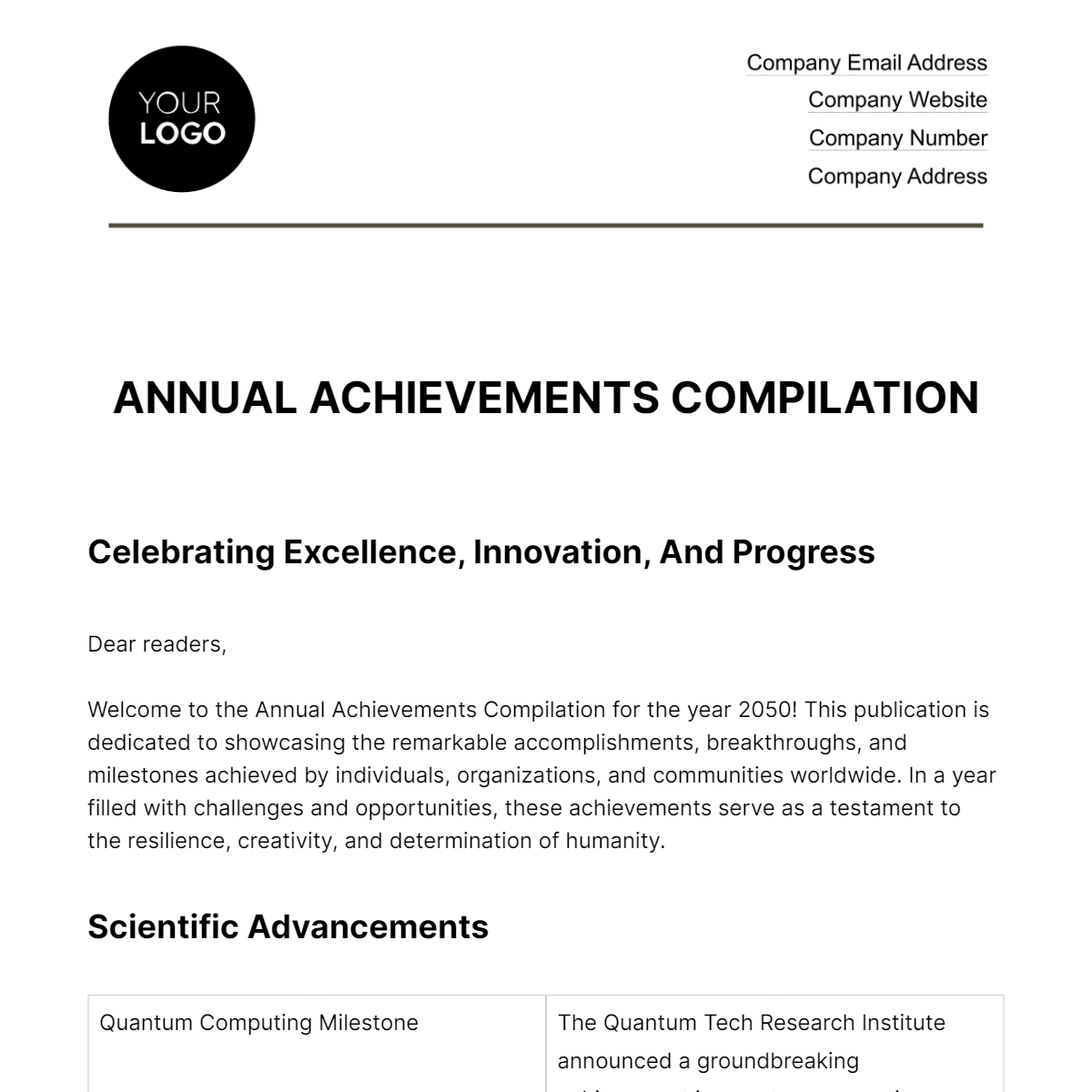 Annual Achievements Compilation HR Template