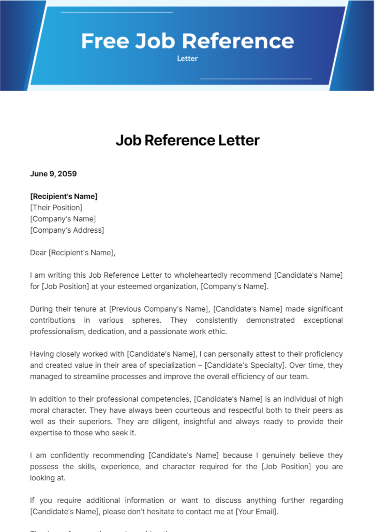 Job Reference Letter Template