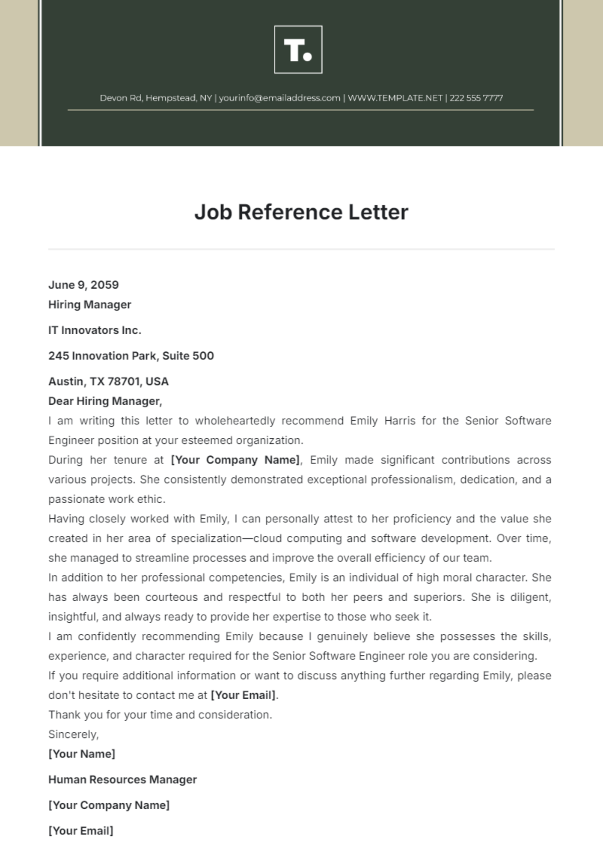 Free Job Duties Letter Template to Edit Online