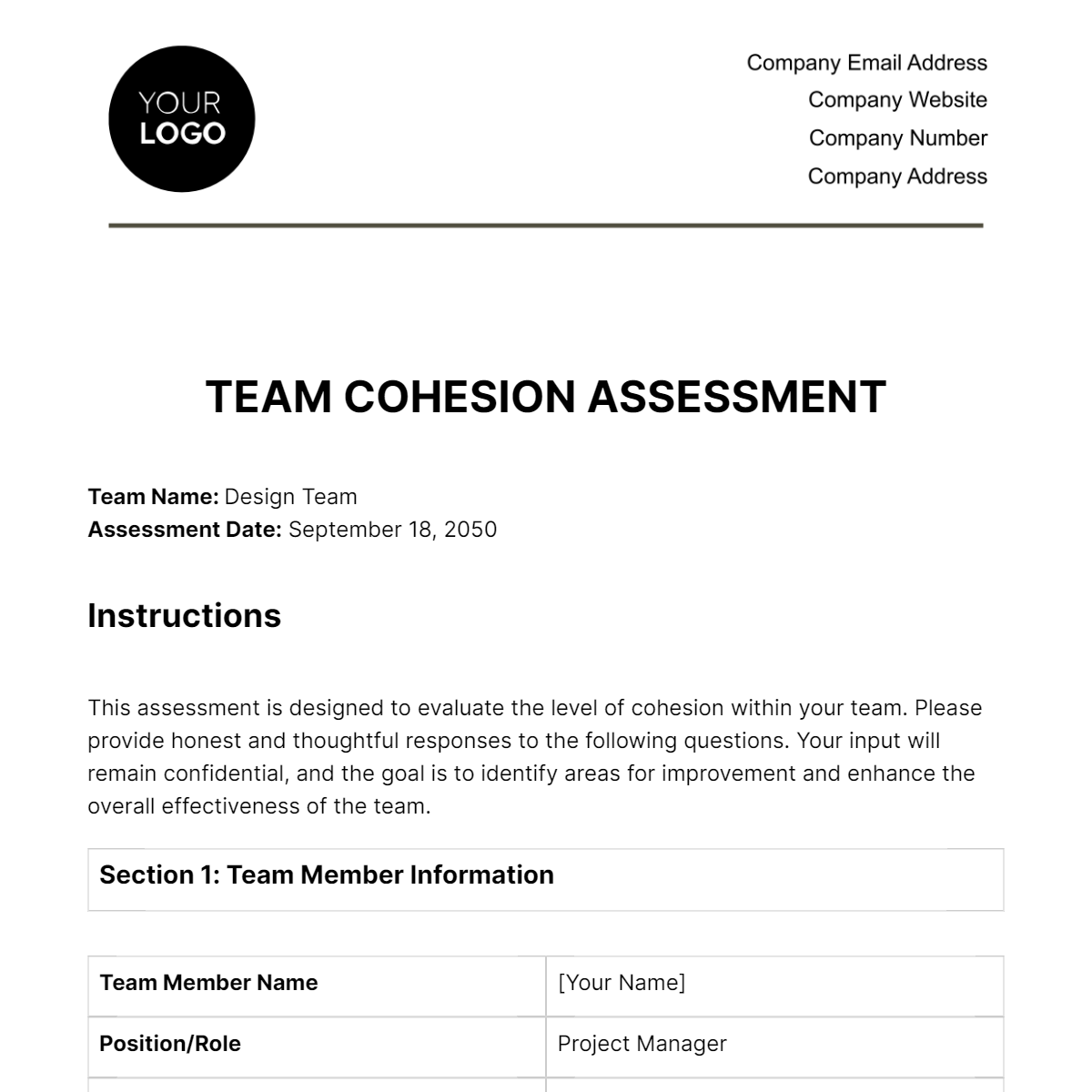 Team Cohesion Assessment HR Template