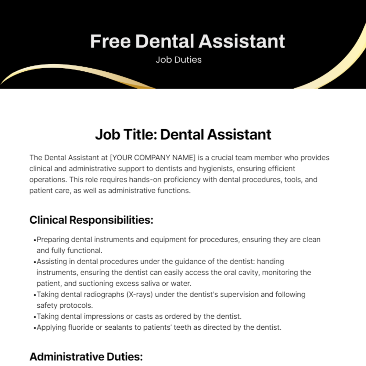 Free Dental Assistant Job Duties Template