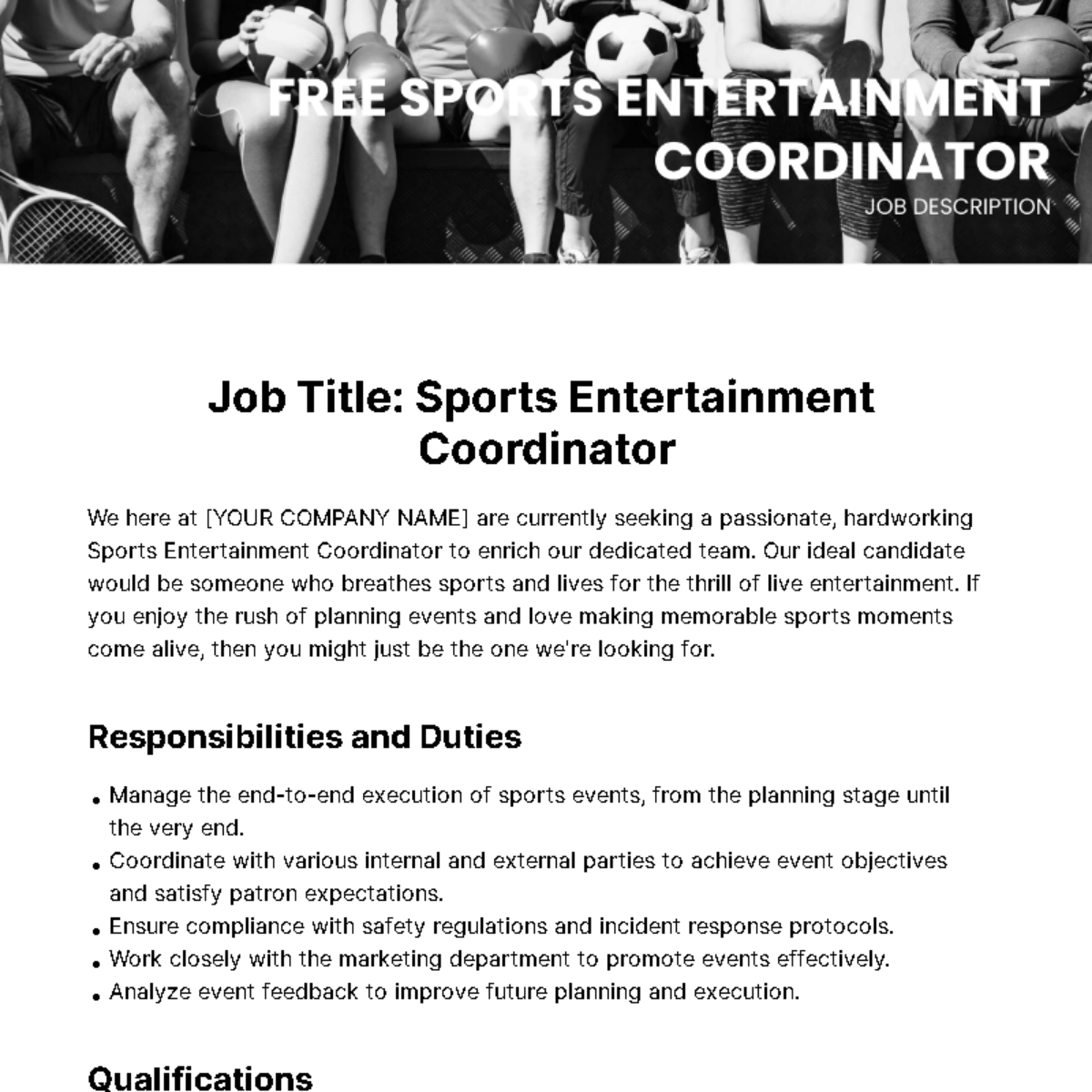 Sports Entertainment Coordinator Job Description Template