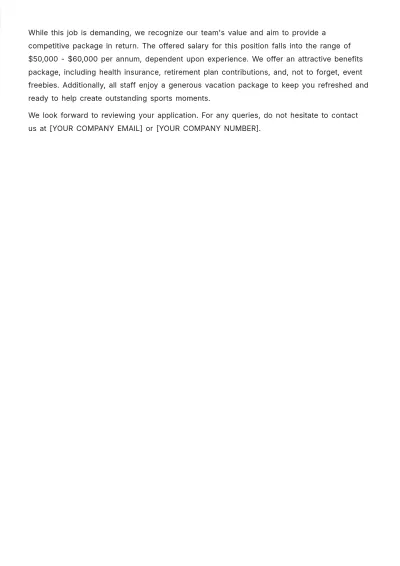 Free Sports Entertainment Coordinator Job Description Template to Edit Online