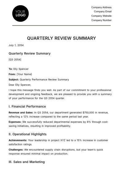 Free Quarterly Review Summary HR Template to Edit Online