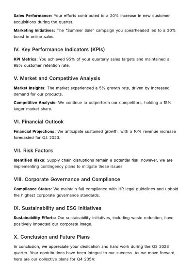 Free Quarterly Review Summary HR Template to Edit Online