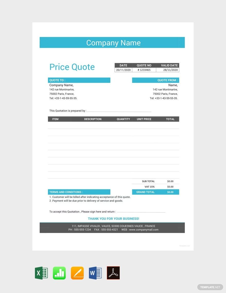 Simple Business Quotation Format Template in Google Sheets, Apple Numbers, Excel, Word, Pages, PDF, Google Docs - Download | Template.net