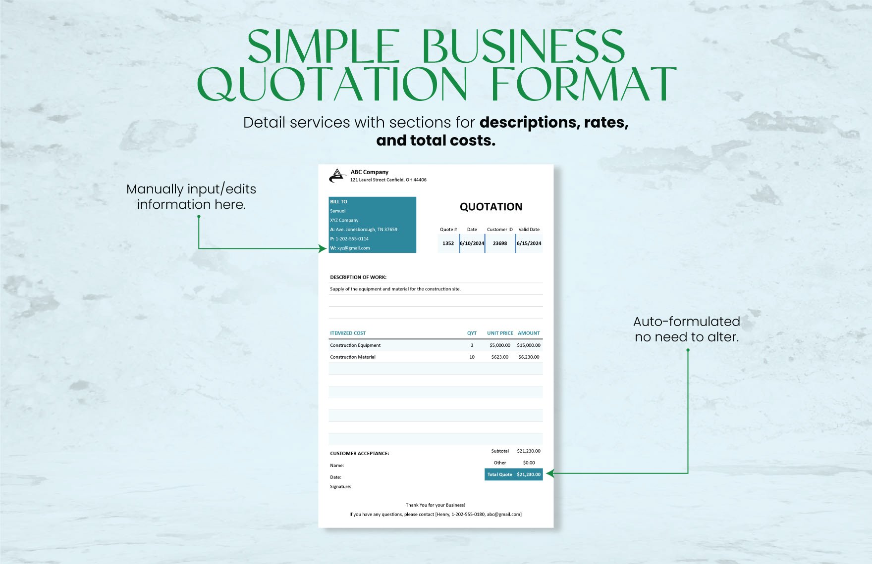 Simple Business Quotation Format Template
