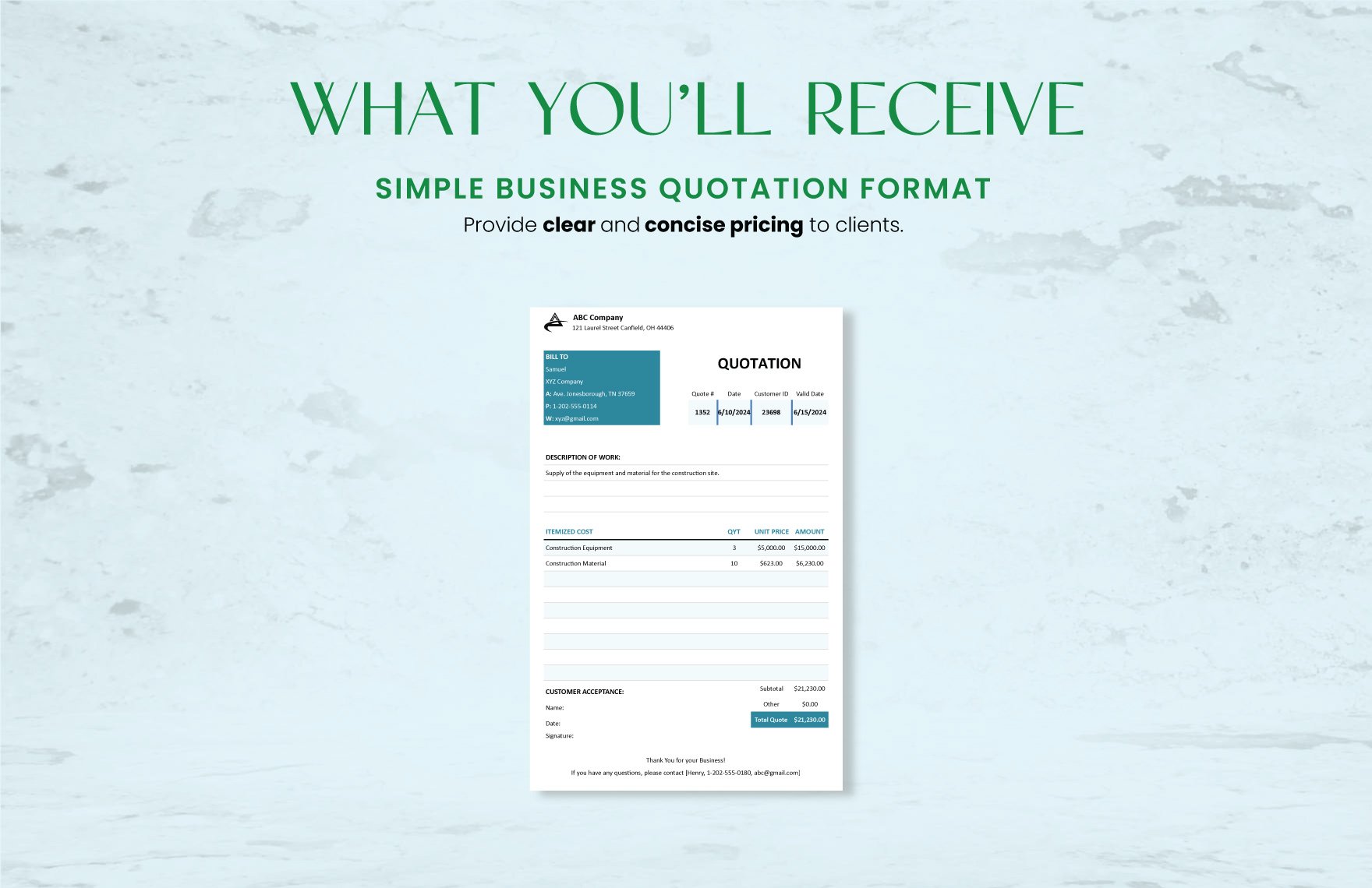 Simple Business Quotation Format Template