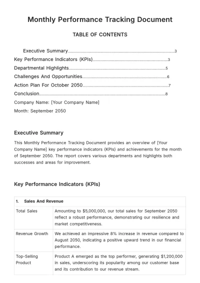 Free Monthly Performance Tracking Document HR Template to Edit Online