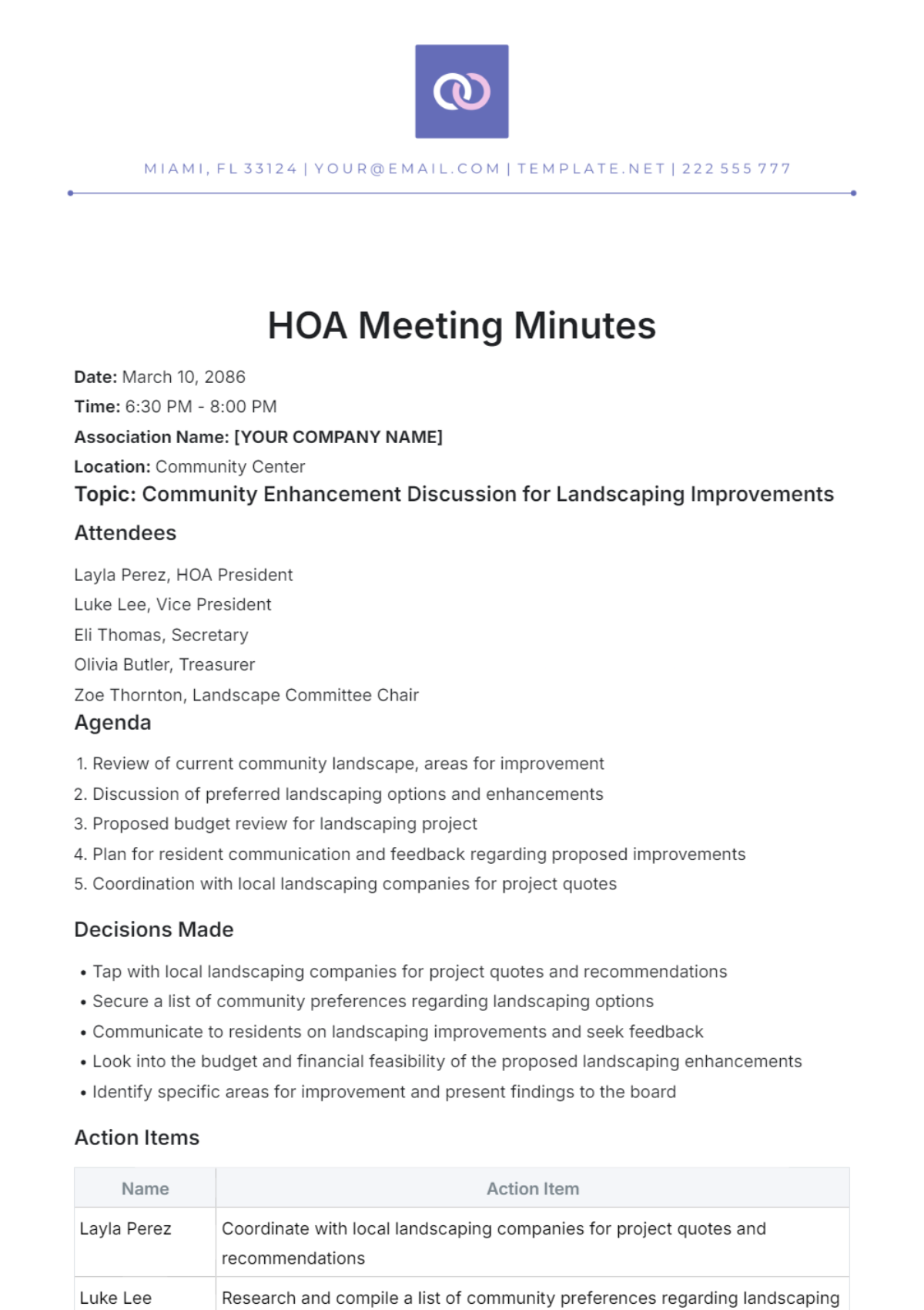 HOA Meeting Minutes Template - Edit Online & Download